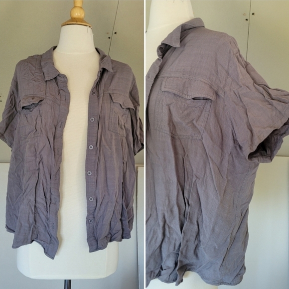 Womens Short Sleeve Button Up Shirt size XXL | Gray - Picture 1 of 7